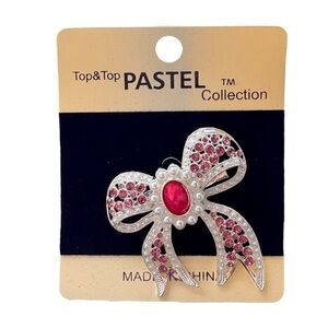 3/$25 Pastel Collection Pink & Silver Crystal Rhinestone Pearl Bow Brooch